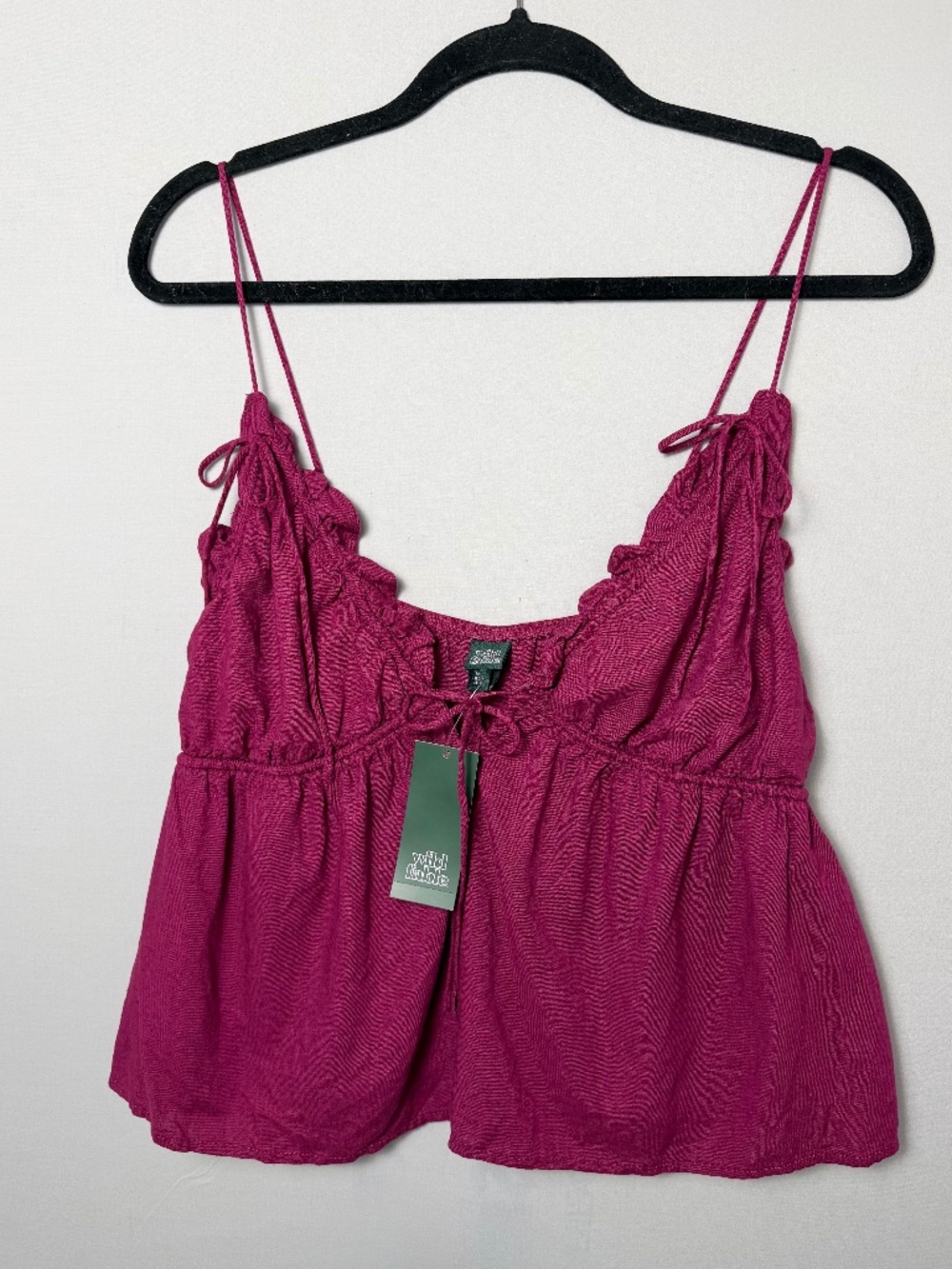 NWT Wild Fable Magenta Pink Linen-Blend Ruffle Cami Babydoll Tank Top - Size M